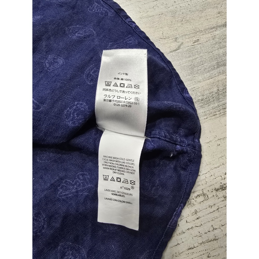 Polo Ralph Lauren Mens XL Navy Blue 100% Linen Crest Logo Short Sleeve Shirt‎ - Picture 10 of 11